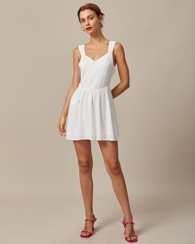The White Sweetheart Neck Solid Mini Dress Dresses - RIHOAS