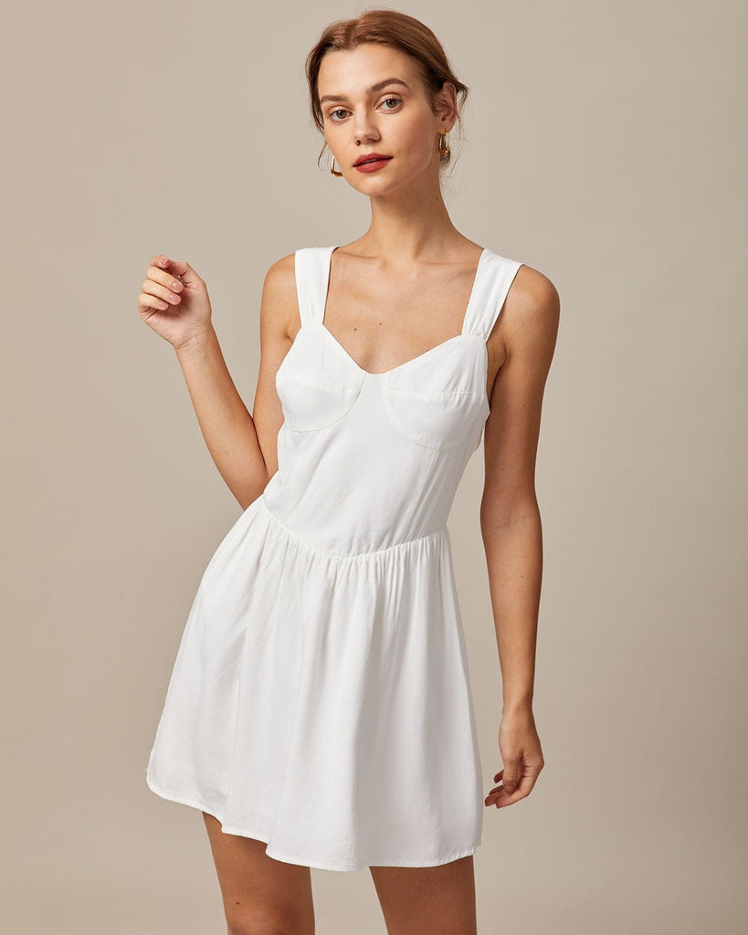 The White Sweetheart Neck Solid Mini Dress White Dresses - RIHOAS