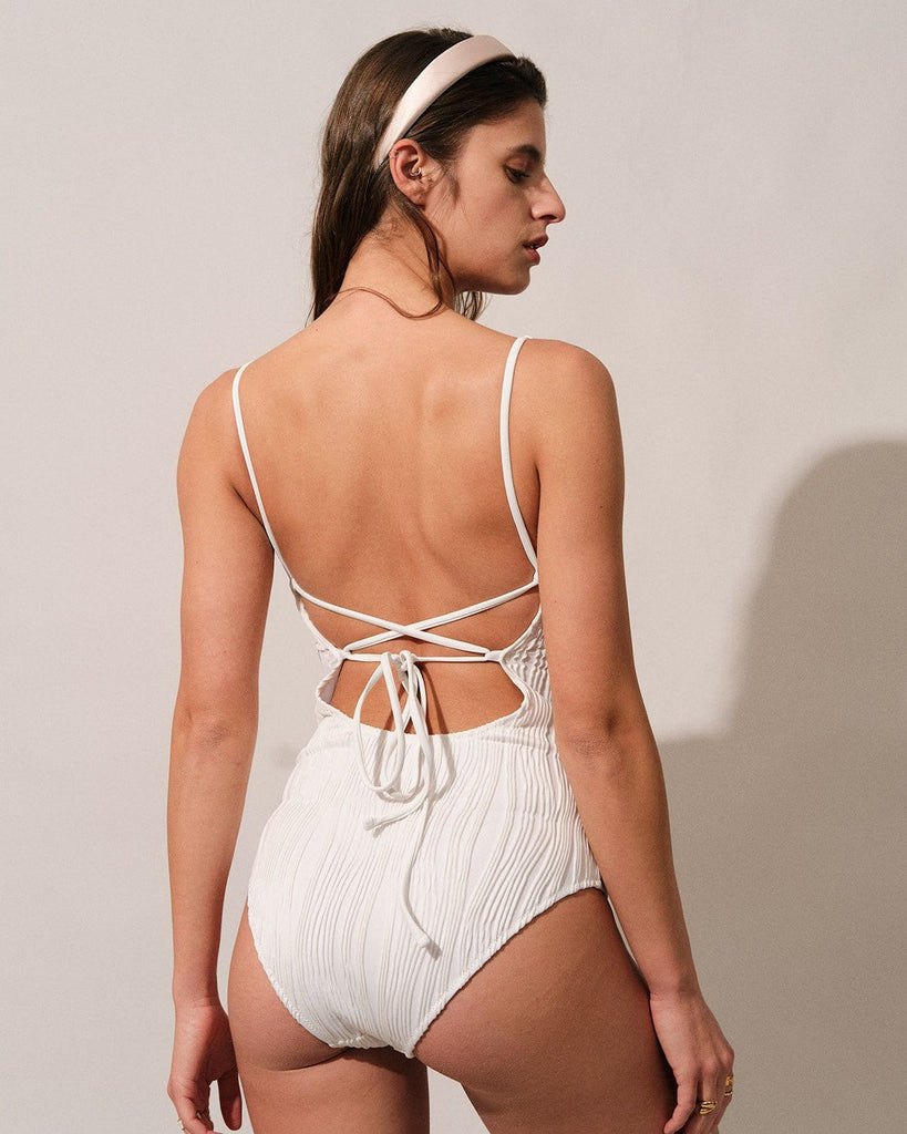 The White Textured One-Piece Swimsuit One-Pieces - RIHOAS