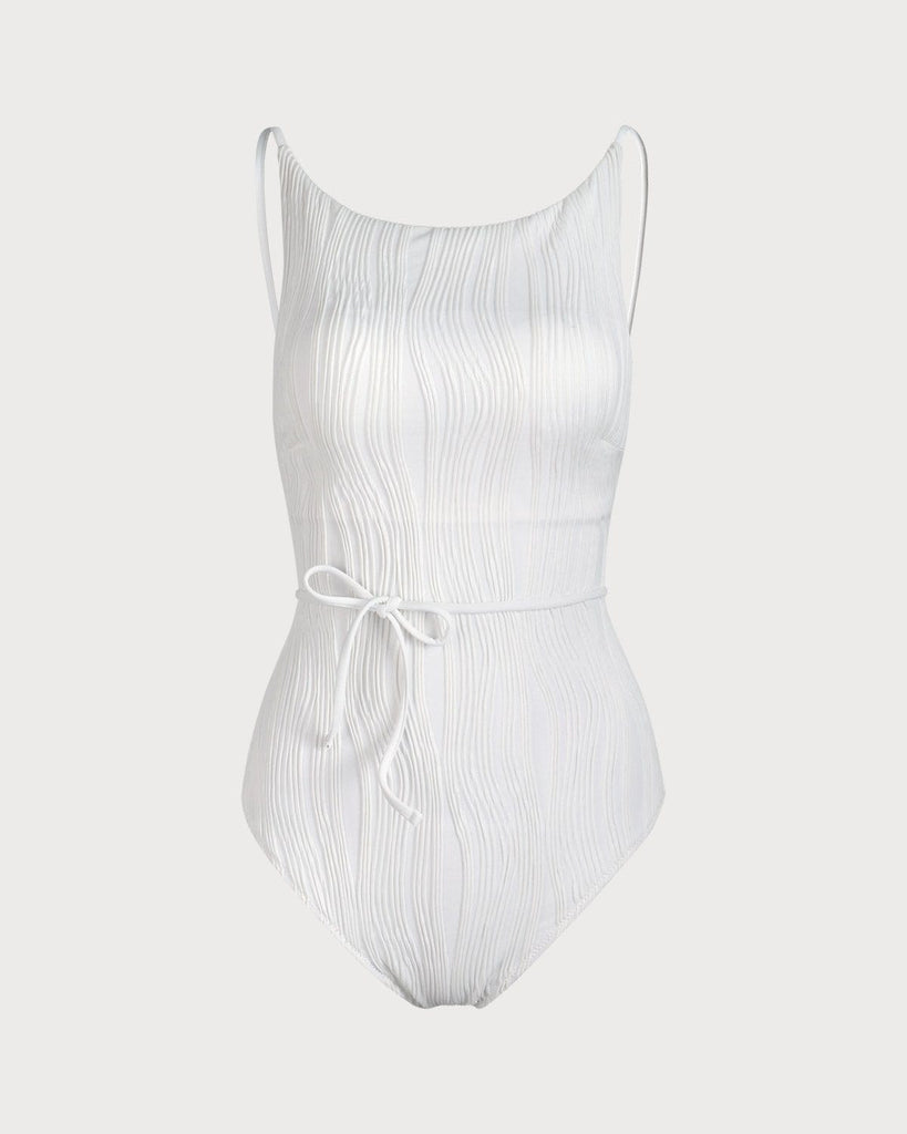 The White Textured One-Piece Swimsuit White One-Pieces - RIHOAS