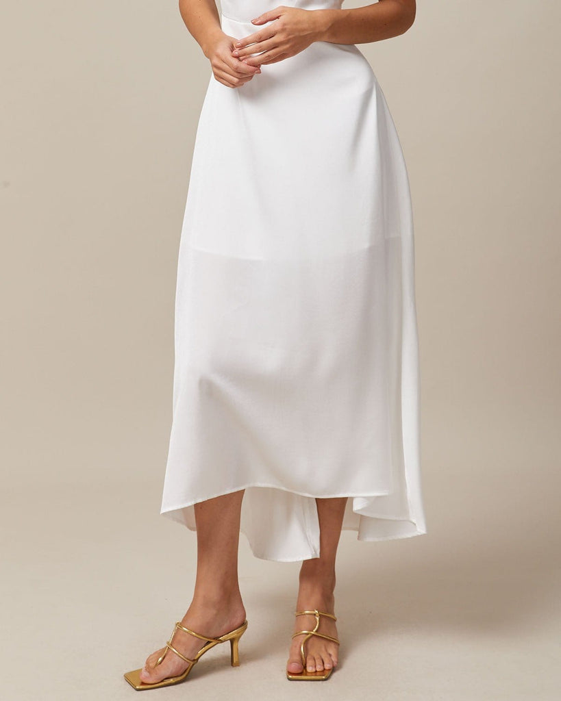 The White V-Neck Backless Satin Maxi Dress Dresses - RIHOAS