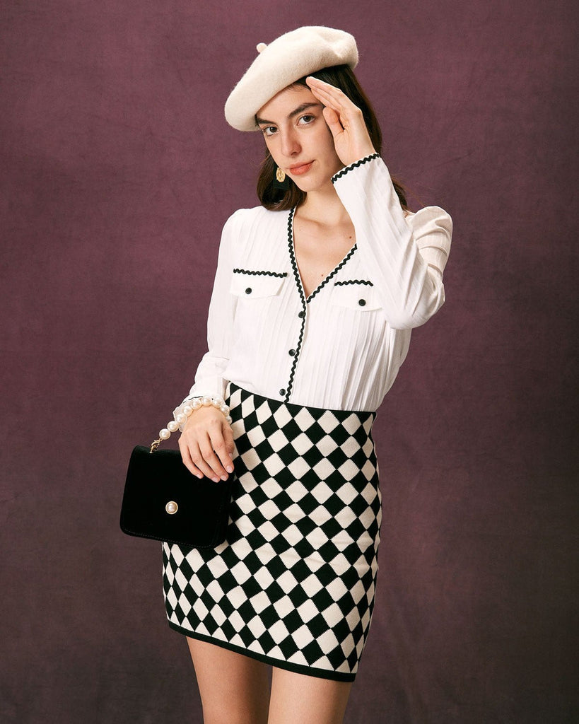 The White V Neck Contrasting Shirt White Tops - RIHOAS