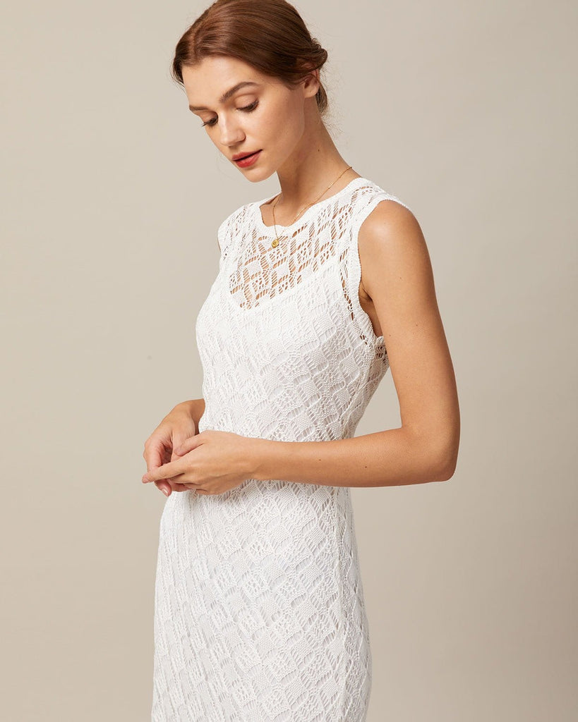 The White Wave Cut Pointelle & Cami Dress Dresses - RIHOAS