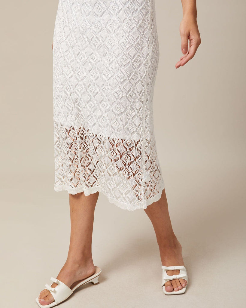 The White Wave Cut Pointelle & Cami Dress Dresses - RIHOAS