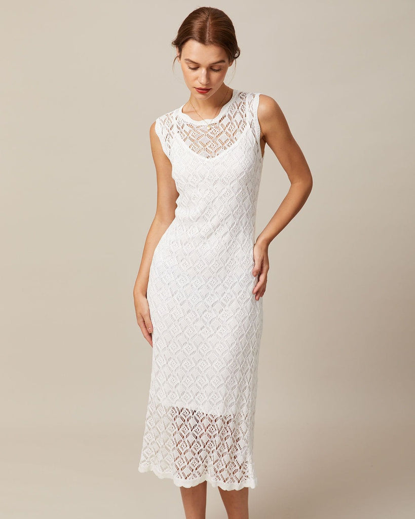 The White Wave Cut Pointelle & Cami Dress Dresses - RIHOAS