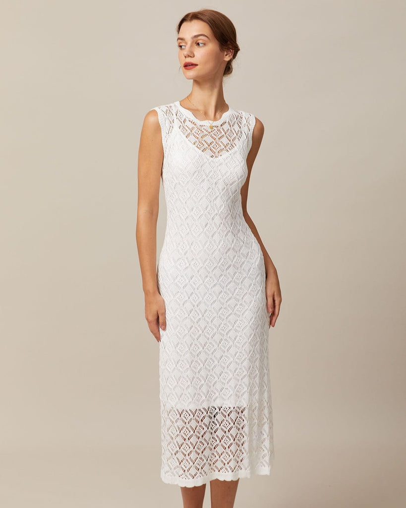 The White Wave Cut Pointelle & Cami Dress Dresses - RIHOAS