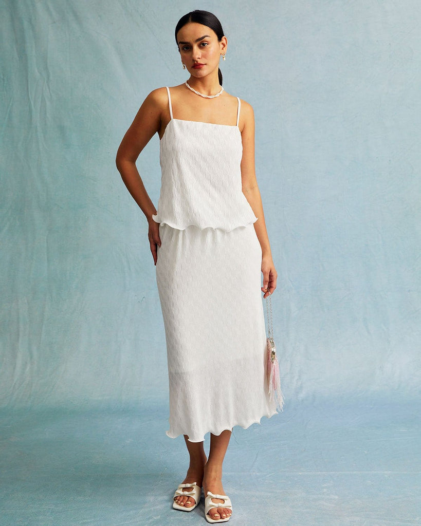 The White Wave Hem Midi Skirt Bottoms - RIHOAS