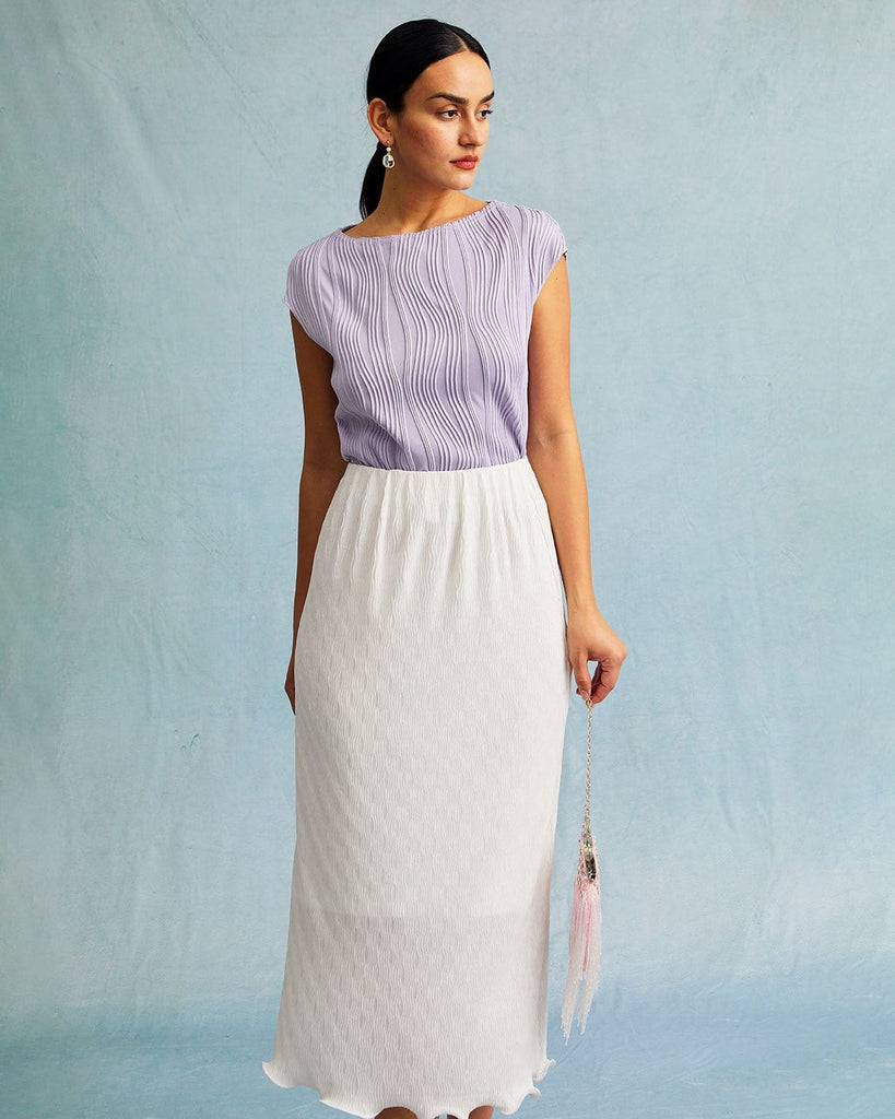 The White Wave Hem Midi Skirt Bottoms - RIHOAS