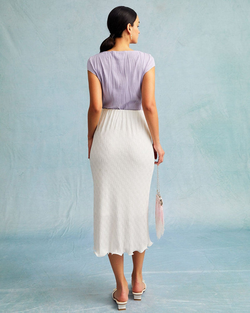 The White Wave Hem Midi Skirt Bottoms - RIHOAS
