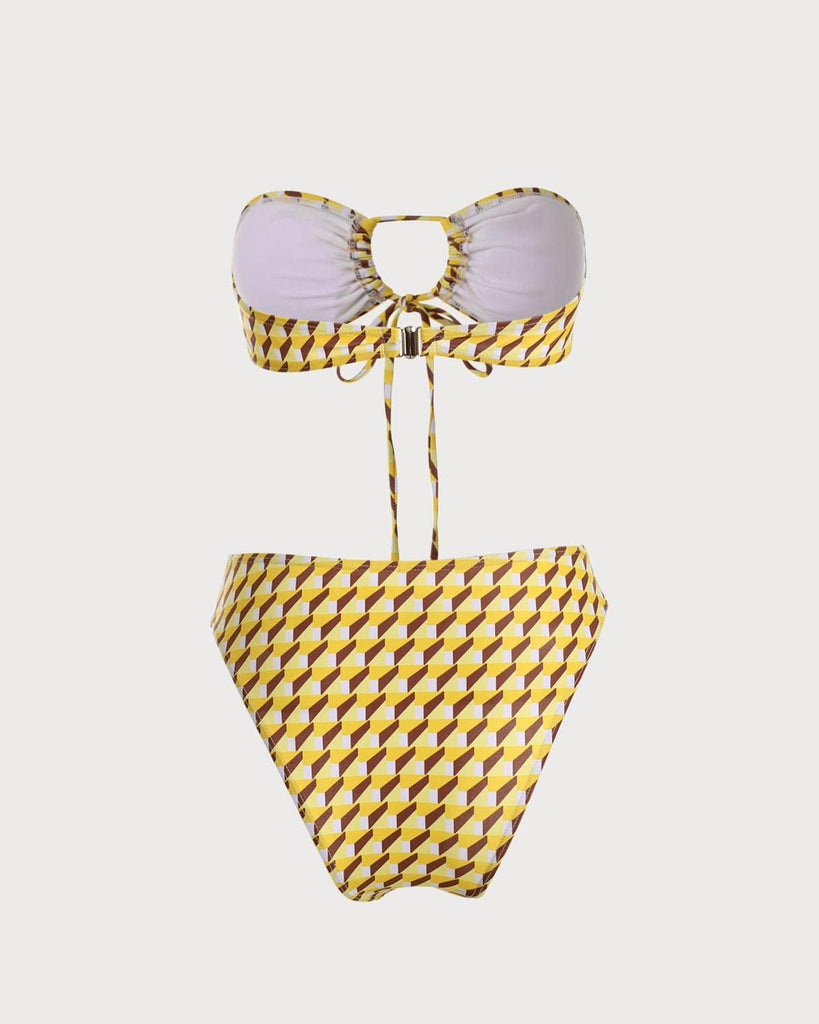 The Yellow Ceometric Print Bandeau Bikini Set Bikinis - RIHOAS