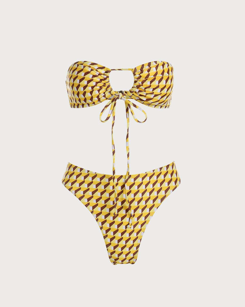 The Yellow Ceometric Print Bandeau Bikini Set Yellow Bikinis - RIHOAS