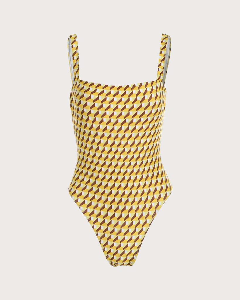 The Yellow Ceometric Print One-Piece Swimsuit Yellow One-Pieces - RIHOAS