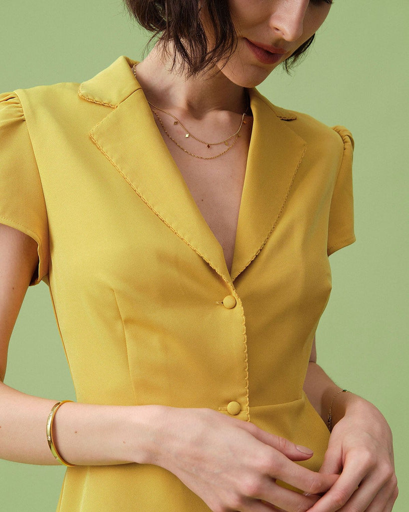 The Yellow Collared A-line Mini Dress Dresses - RIHOAS
