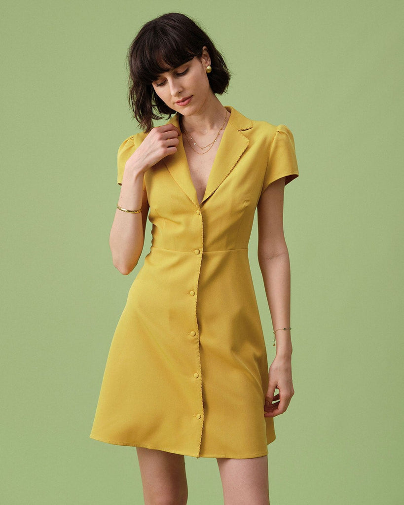 The Yellow Collared A-line Mini Dress Dresses - RIHOAS