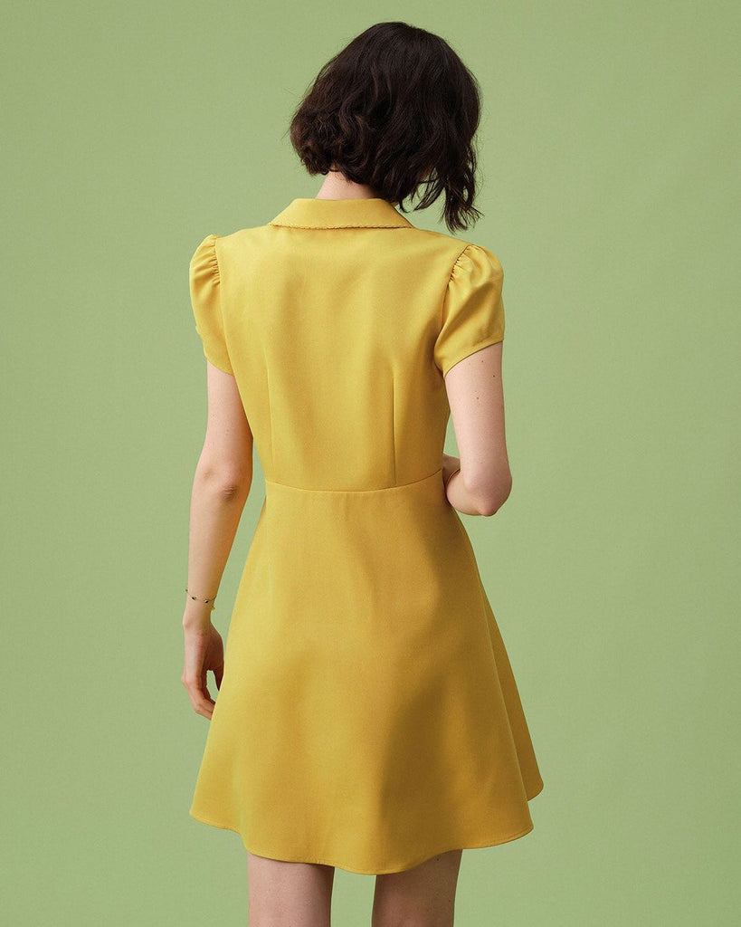 The Yellow Collared A-line Mini Dress Dresses - RIHOAS