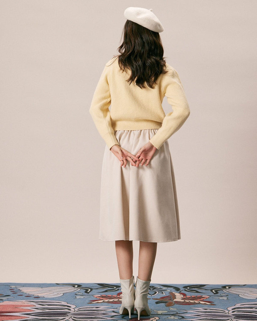 The Yellow Round Neck Knit Cardigan Tops - RIHOAS