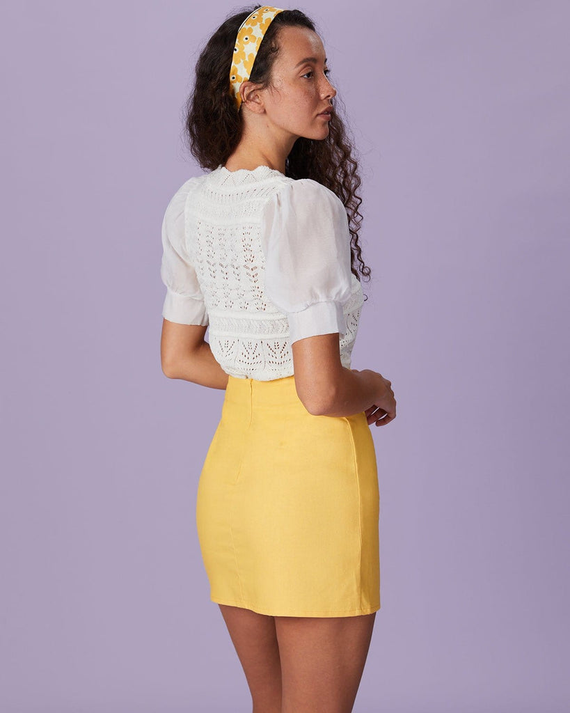 The Yellow Ruched Slit Mini Skirt Bottoms - RIHOAS