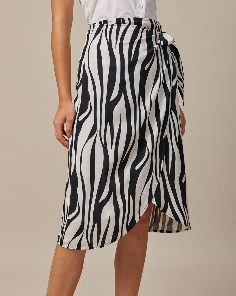The Zebra Print Wrap Skirt Black Bottoms - RIHOAS