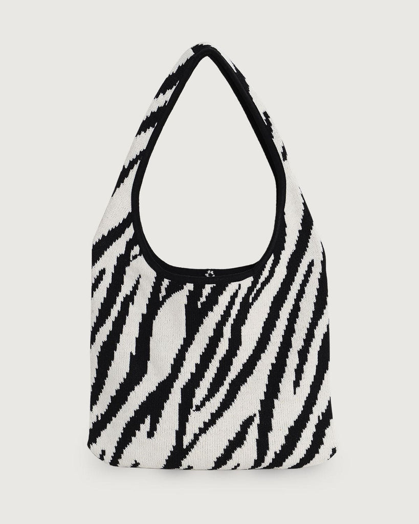 The Zebra Striped Crochet Bag White Bags - RIHOAS
