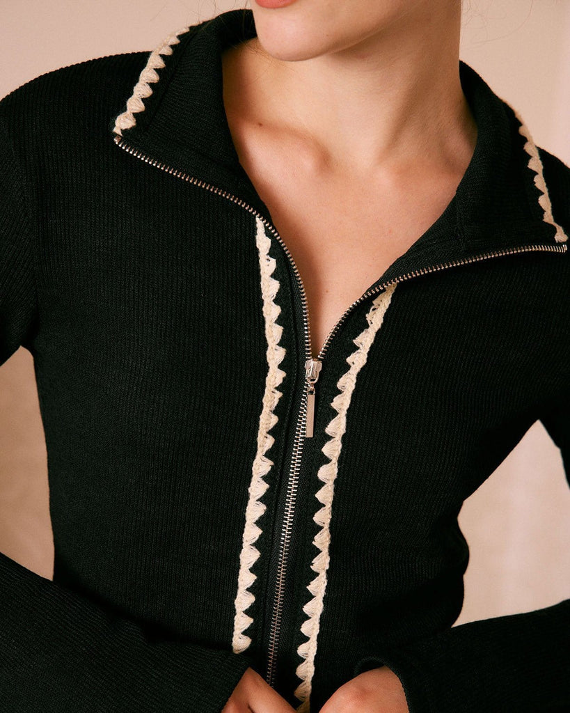 黑色撞色扇形开衫 Tops - RIHOAS