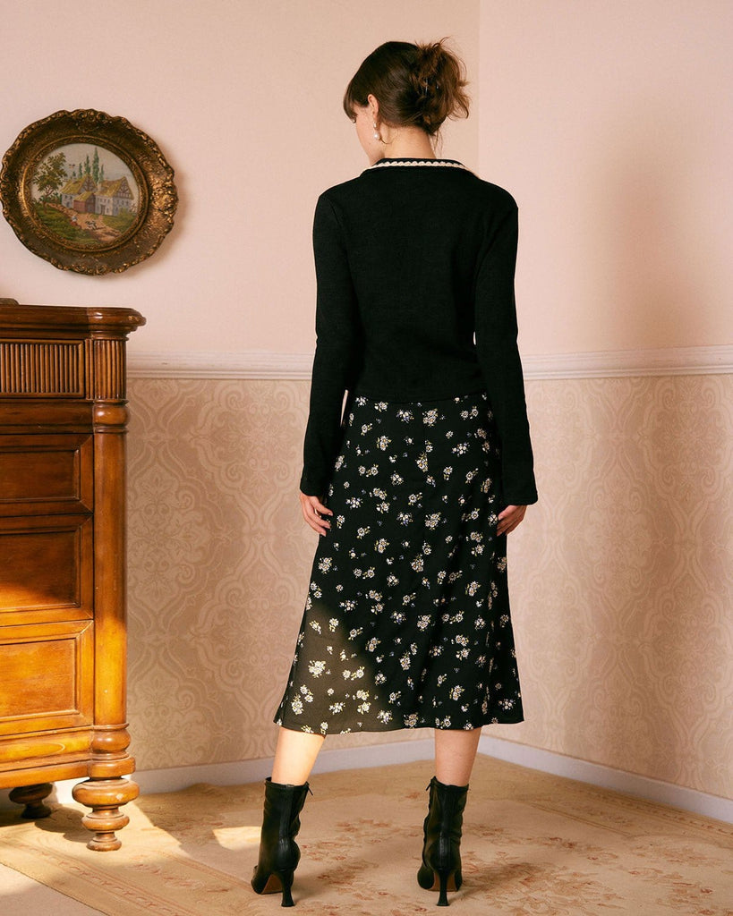 黑色撞色扇形开衫 Tops - RIHOAS
